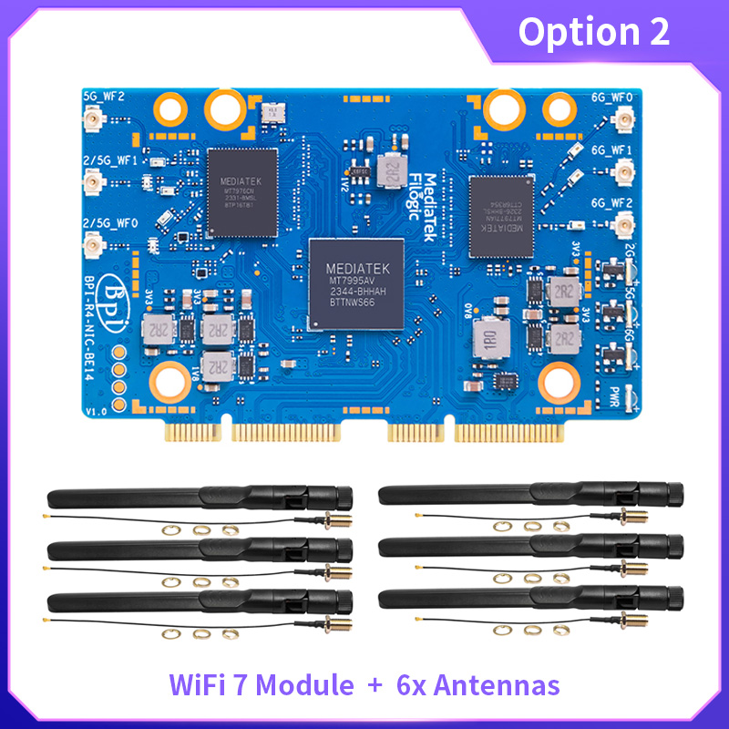 Bananapi Bpi R4 Wifi 7 - Módulo WiFi 7 BPI-R4-NIC-BE14 con antenas